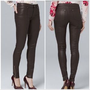 White House Black Market Shiny Coated Brown Skinny Jean Pants 6 Like New